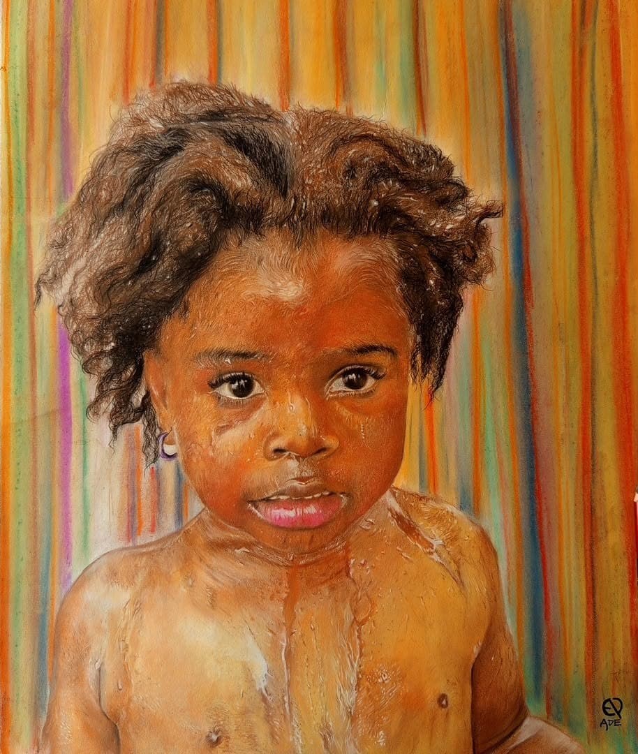 Untitled (Child, Bathing), Coloured pencil and pastel on paper, 2024