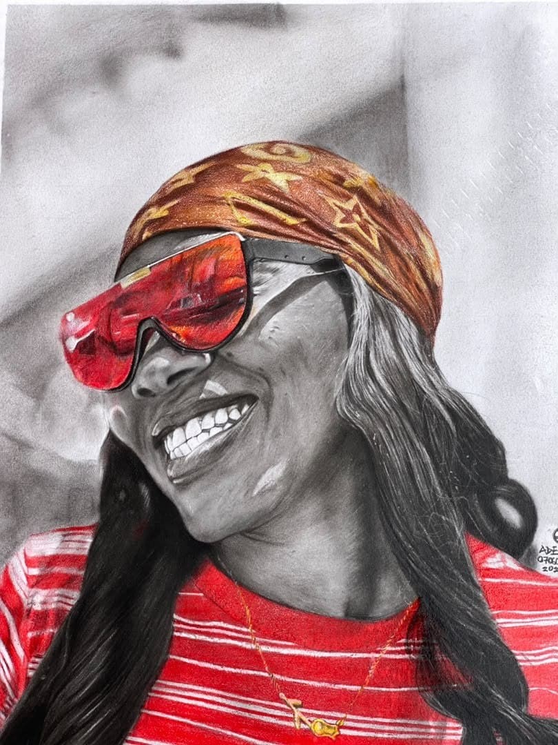 Untitled (Red Lenses), Coloured pencil and graphite on paper, 2024