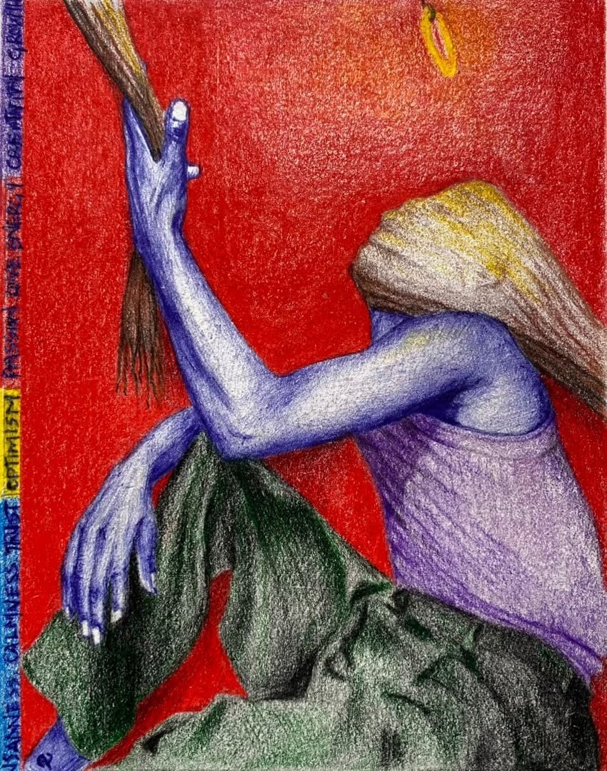 Untitled (Sweeping), Coloured pencil on paper, 2025